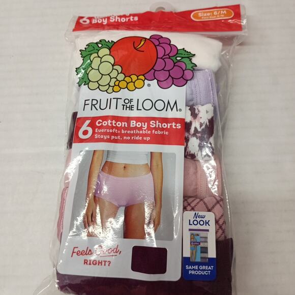 Fruit Of The Loom Women's Boyshort Underwear Panties Size 6/M 6-Pair 100% Cotton - Picture 1 of 4